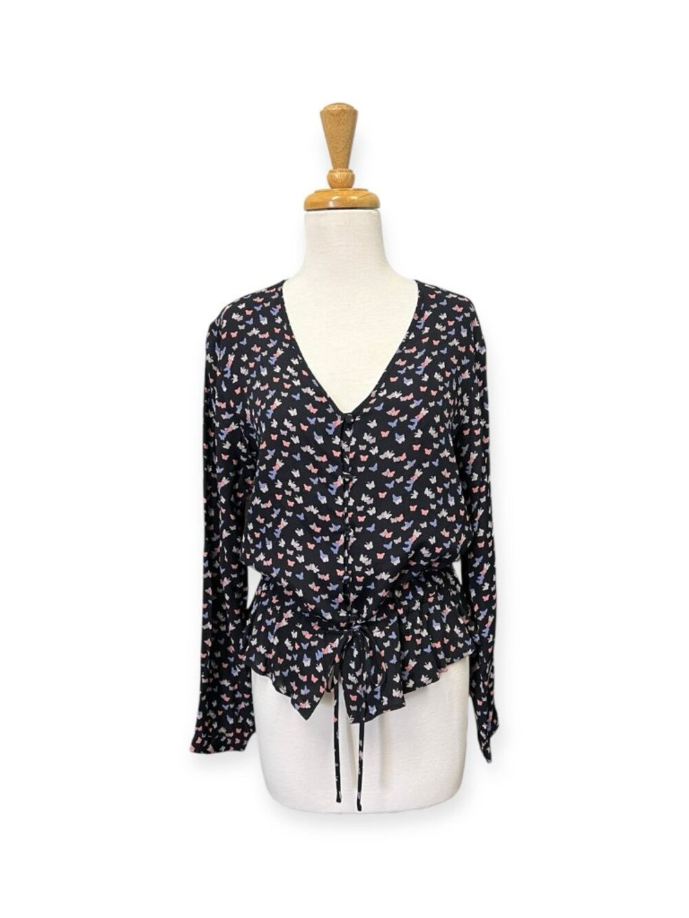 Rails Beaux Mariposa Top Size S Small Black Blouse Butterfly Print
